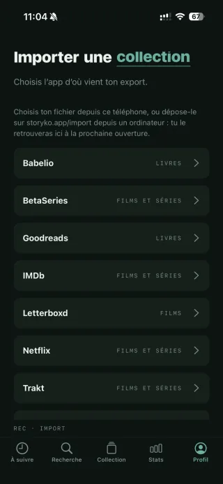 Les options d’import dans Storyko